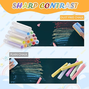 15 Piece Dustless Washable Kids Chalk Set – Non-Toxic Sidewalk & Blackboard Chalk with Eraser
