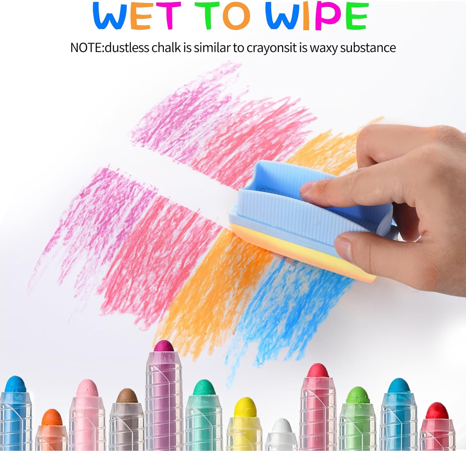 15 Piece Dustless Washable Kids Chalk Set – Non-Toxic Sidewalk & Blackboard Chalk with Eraser