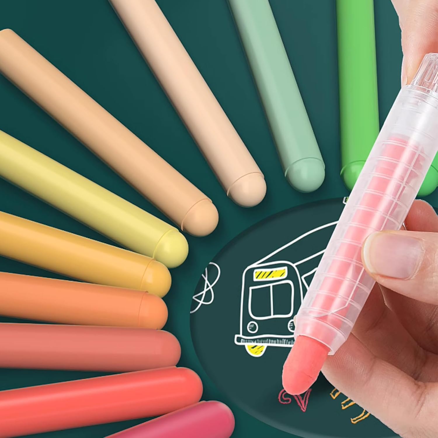 15 Piece Dustless Washable Kids Chalk Set – Non-Toxic Sidewalk & Blackboard Chalk with Eraser