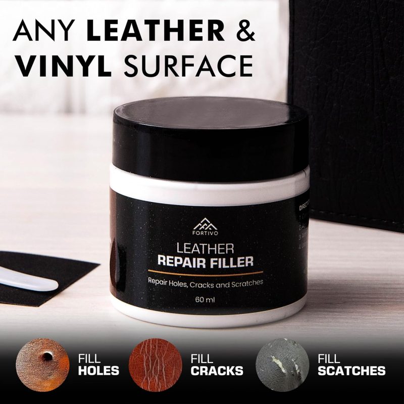 Fortivo Paintable 60ml Leather Filler – Leather Repair Gel for Tears, Holes, & Scratches