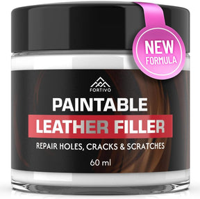 Fortivo Paintable 60ml Leather Filler – Leather Repair Gel for Tears, Holes, & Scratches