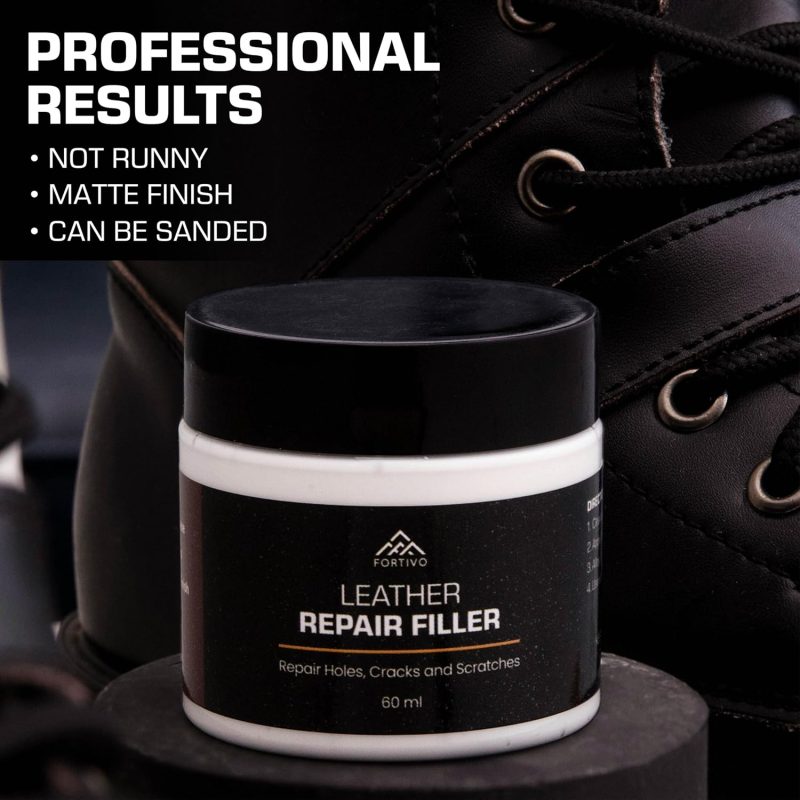 Fortivo Paintable 60ml Leather Filler – Leather Repair Gel for Tears, Holes, & Scratches