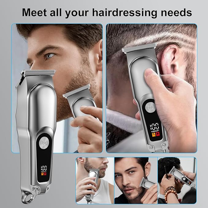 Professional Hair Clippers and Trimmers Set - Cordless Clipper Kit with LCD Display