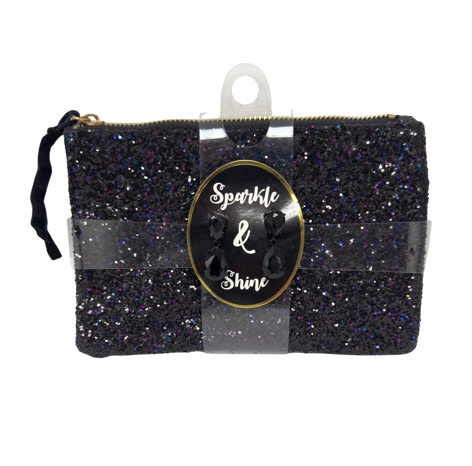 Sparkle & Shine Glitter Makeup Bag and Earrings Set