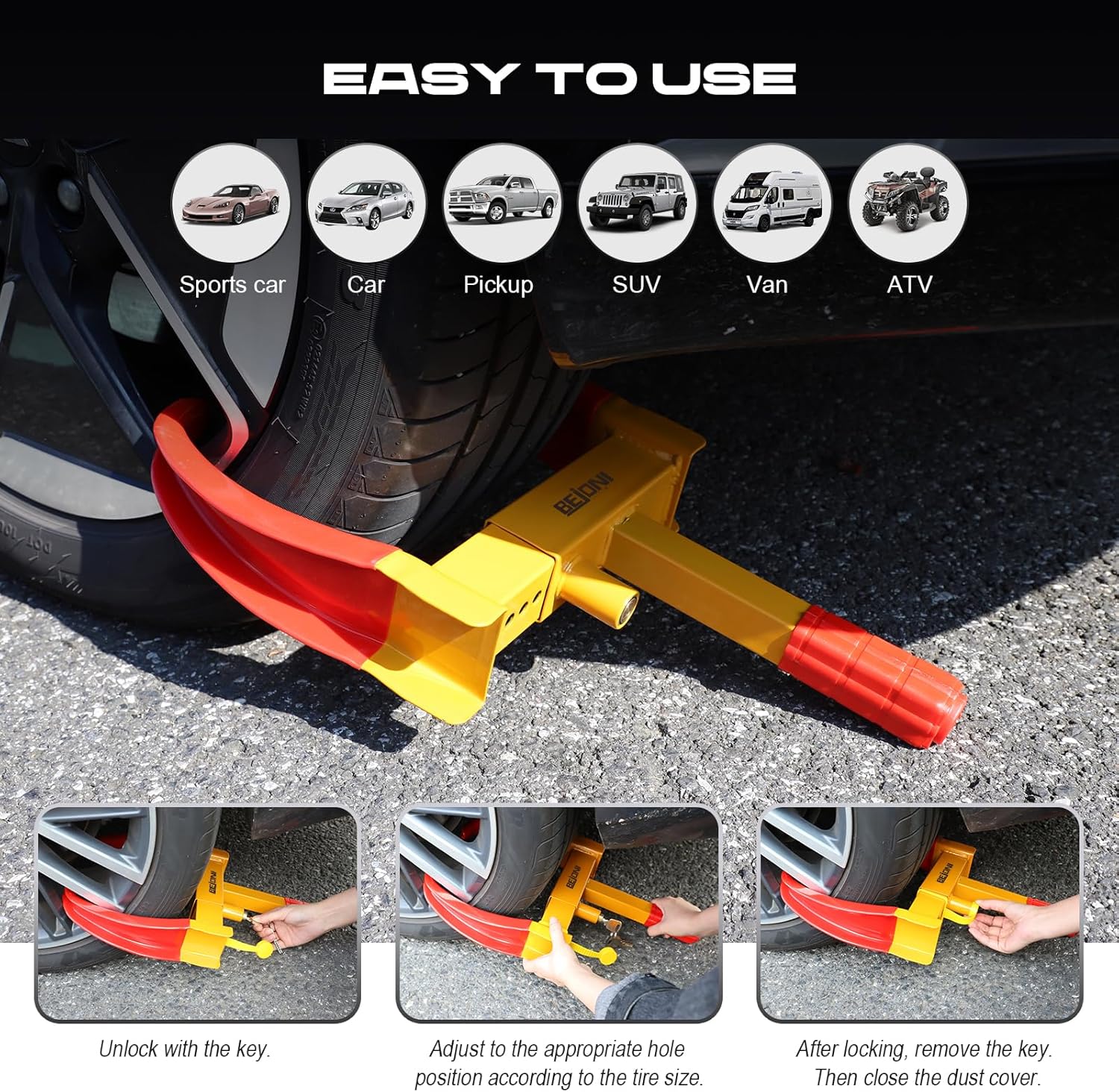 Universal Trailer Wheel Lock Clamp Anti Theft Tire Lock Heavy Duty