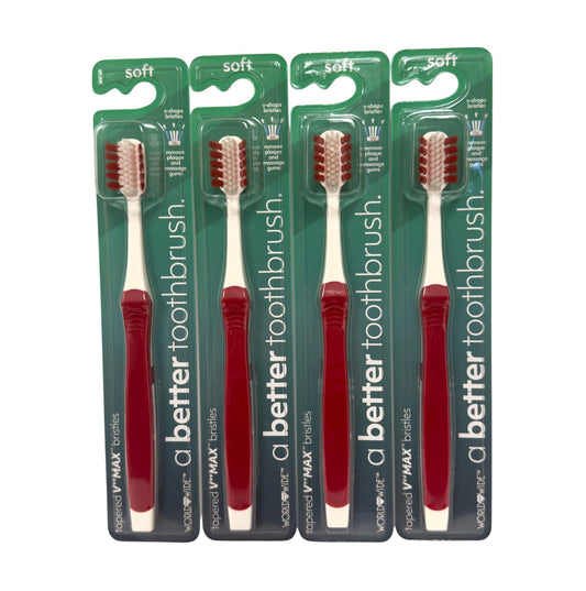 4pk V-Shape Tapered Soft Bristle Toothbrushes – Plaque Removal & Gum Massage