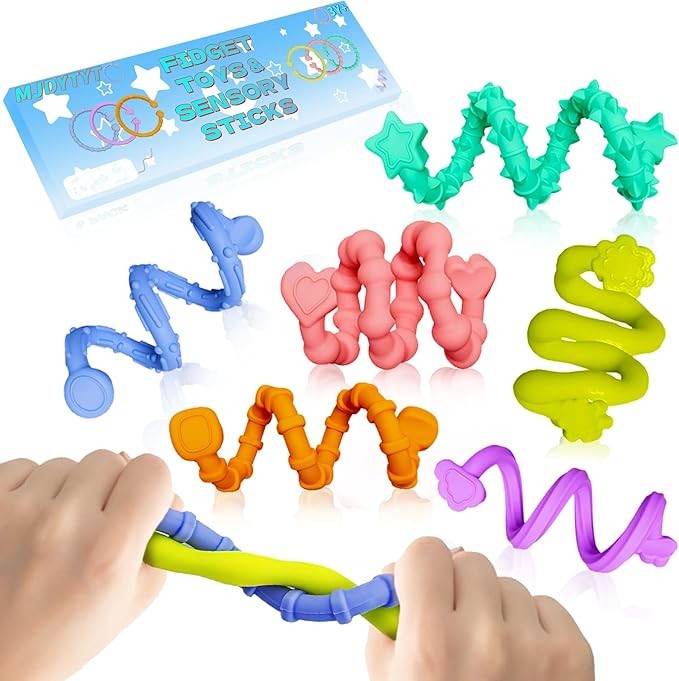 6pk Textured Sensory Fidget Sticks – Calming Stress Relief Toys