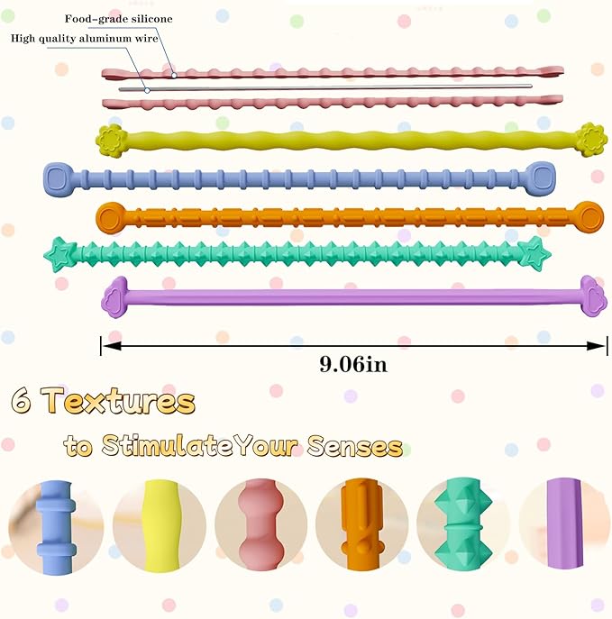 6pk Textured Sensory Fidget Sticks – Calming Stress Relief Toys