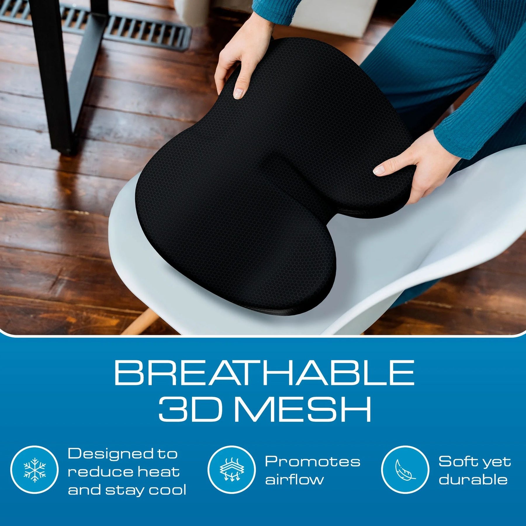 Ergonomic Memory Foam Seat Cushion for Office, Car - Cooling 3D Mesh Cover