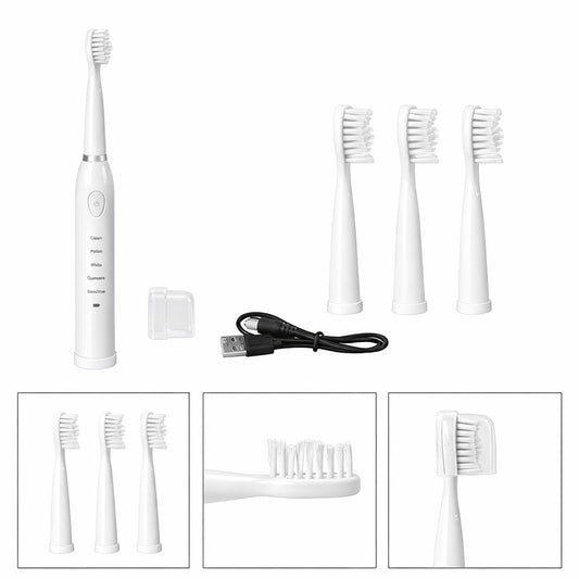 Electric Toothbrush with 4 Replacement Heads, 6 Cleaning Modes & Timer