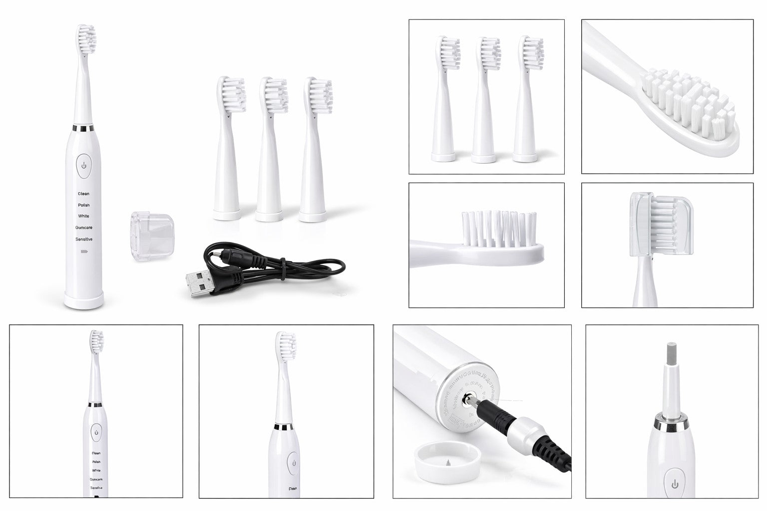 Electric Toothbrush with 4 Replacement Heads, 6 Cleaning Modes & Timer