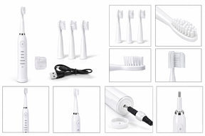 Electric Toothbrush with 4 Replacement Heads, 6 Cleaning Modes & Timer