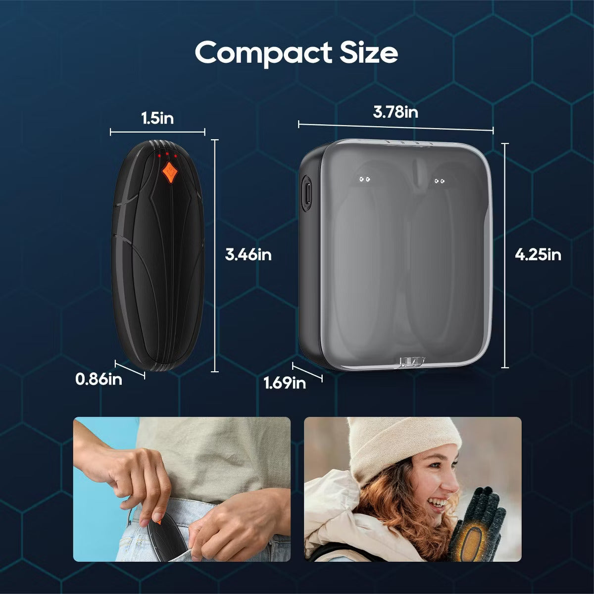 2pk Rechargeable Hand Warmers with Charging Case – 3 Heat Settings, Wireless Charging