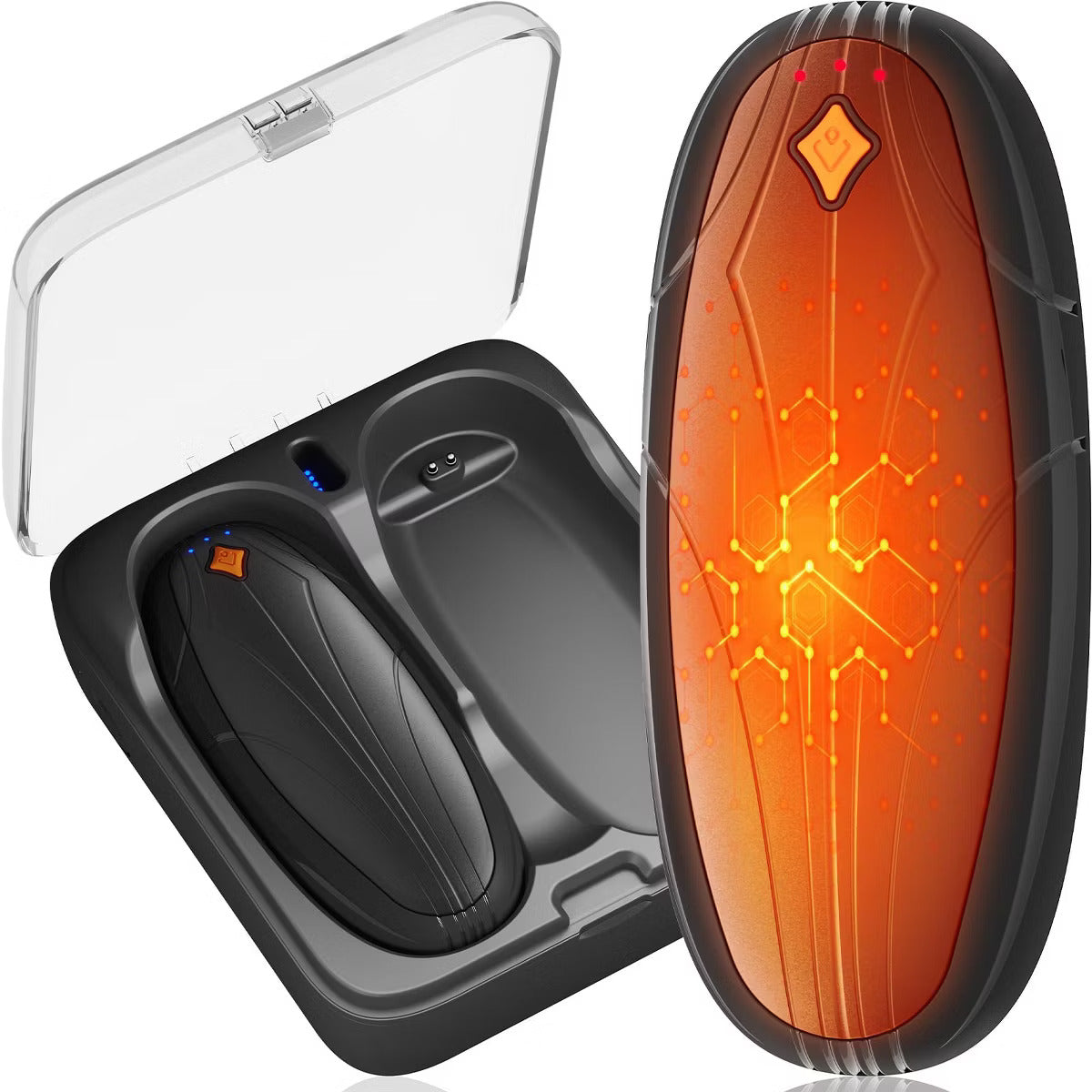 2pk Rechargeable Hand Warmers with Charging Case – 3 Heat Settings, Wireless Charging