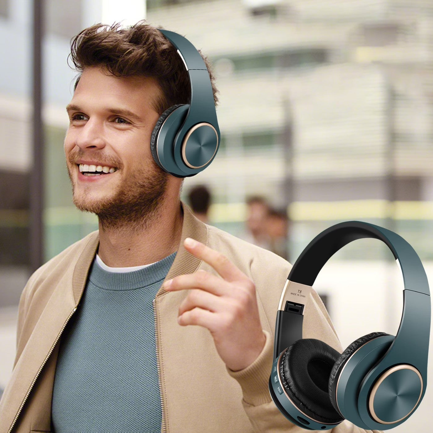 Wireless Bluetooth 5.1 Headset with Subwoofer – Foldable Stereo Headphones with Mic, Touch Control & Wired Mode