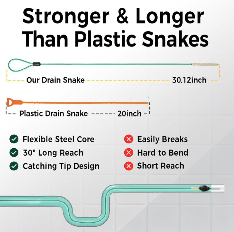 5pk 30″ Drain Snake Hair Clog Remover – Flexible Pipe Cleaning Tool for Sink