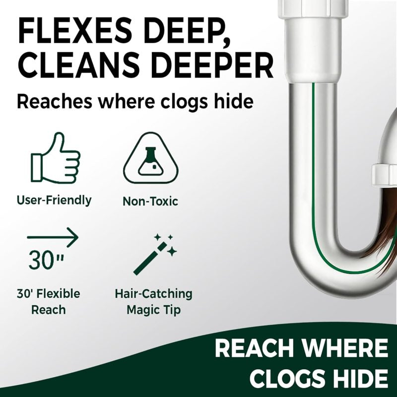 5pk 30″ Drain Snake Hair Clog Remover – Flexible Pipe Cleaning Tool for Sink