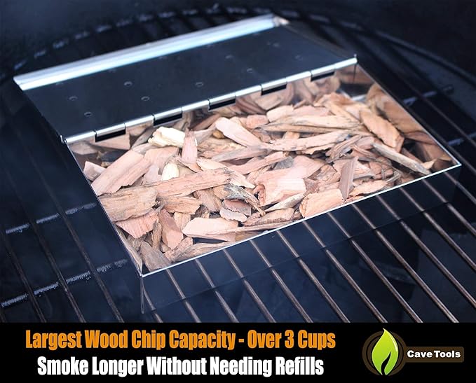 Stainless Steel Grill Smoker Box for Wood Chips – Hinged Lid BBQ Smoking Box