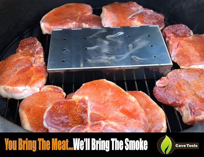 Stainless Steel Grill Smoker Box for Wood Chips – Hinged Lid BBQ Smoking Box