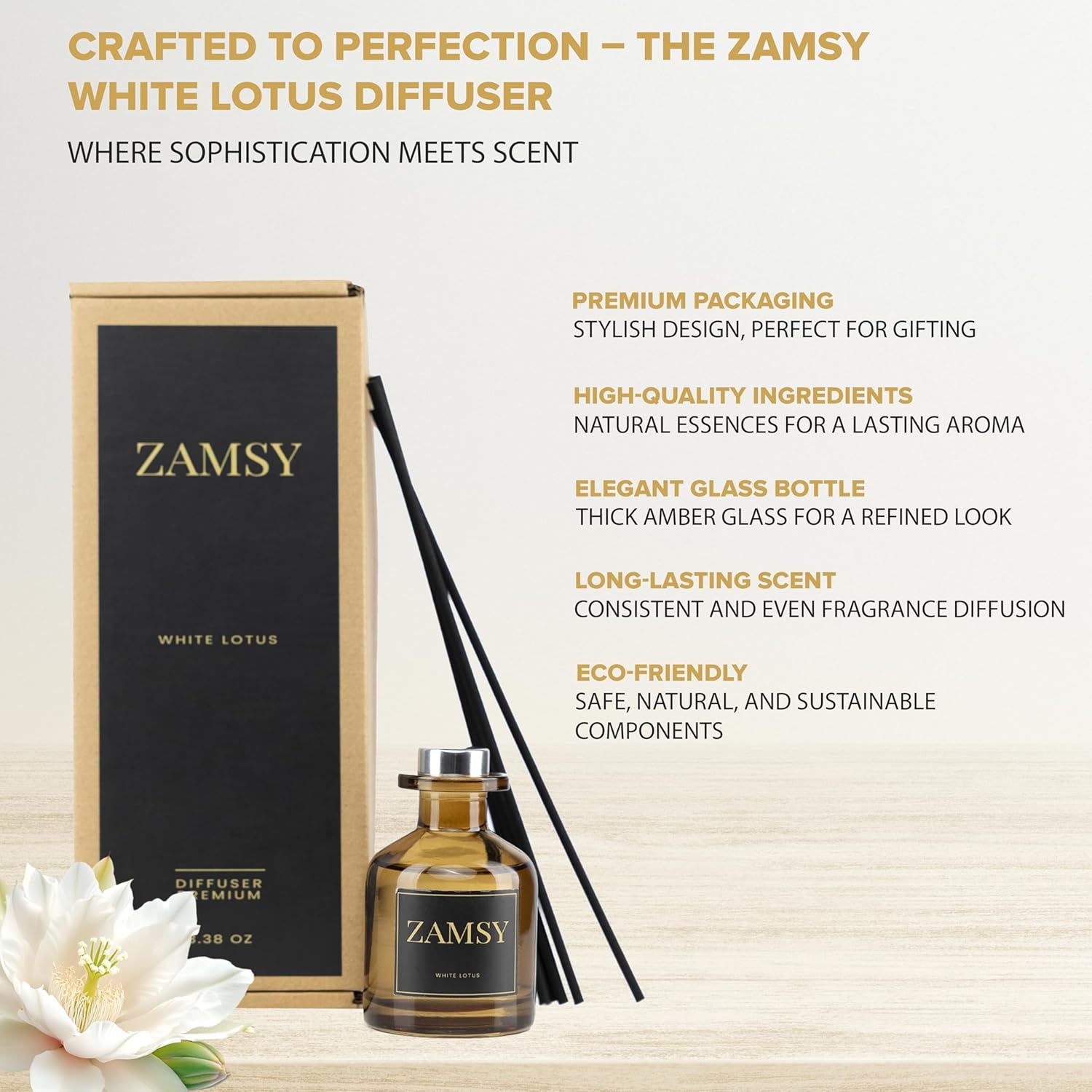 Lotus Reed Diffuser –  3.38oz Aromatherapy Oil with Fiber Reed Sticks