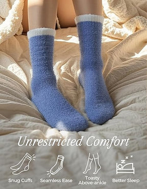 6pk Fluffy Fuzzy Slipper Socks for Women – Warm Cozy Plush Sleep Socks