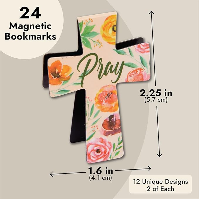 24pk Christian Cross Magnetic Bookmarks – Inspirational Religious Bookmarks
