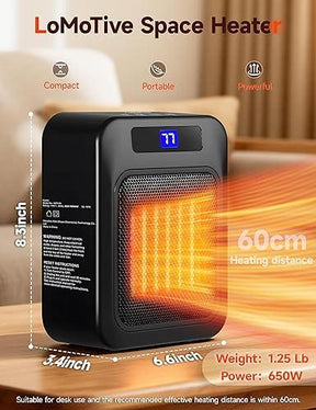 Portable Desk Space Heater with Thermostat & Remote – PTC Ceramic Heater – Compact Indoor Heater