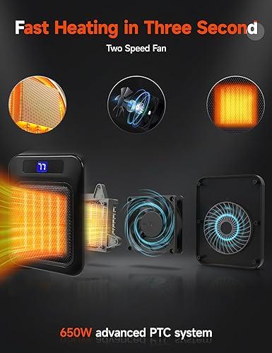 Portable Desk Space Heater with Thermostat & Remote – PTC Ceramic Heater – Compact Indoor Heater