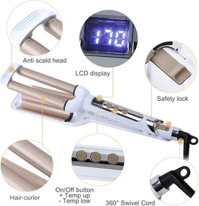 3 Barrel Curling Iron Hair Waver – Ceramic Crimper Iron with Adjustable Heat