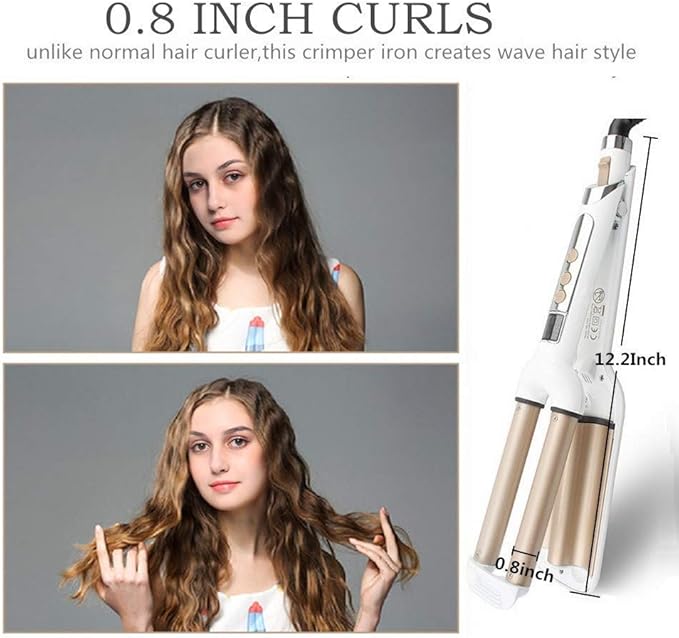 3 Barrel Curling Iron Hair Waver – Ceramic Crimper Iron with Adjustable Heat