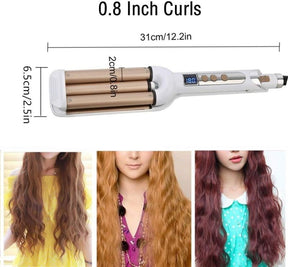 3 Barrel Curling Iron Hair Waver – Ceramic Crimper Iron with Adjustable Heat