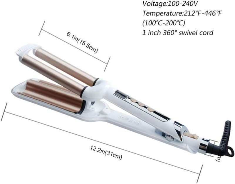 3 Barrel Curling Iron Hair Waver – Ceramic Crimper Iron with Adjustable Heat