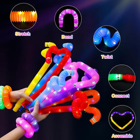 3pk Light Up Pop Tubes – LED Sensory Fidget Tubes – Stretchable Glow Party Toys