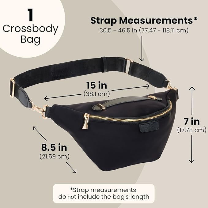 Plus Size Crossbody Fanny Pack & Sling Bag – Adjustable Strap Waist Bag, Water Resistant
