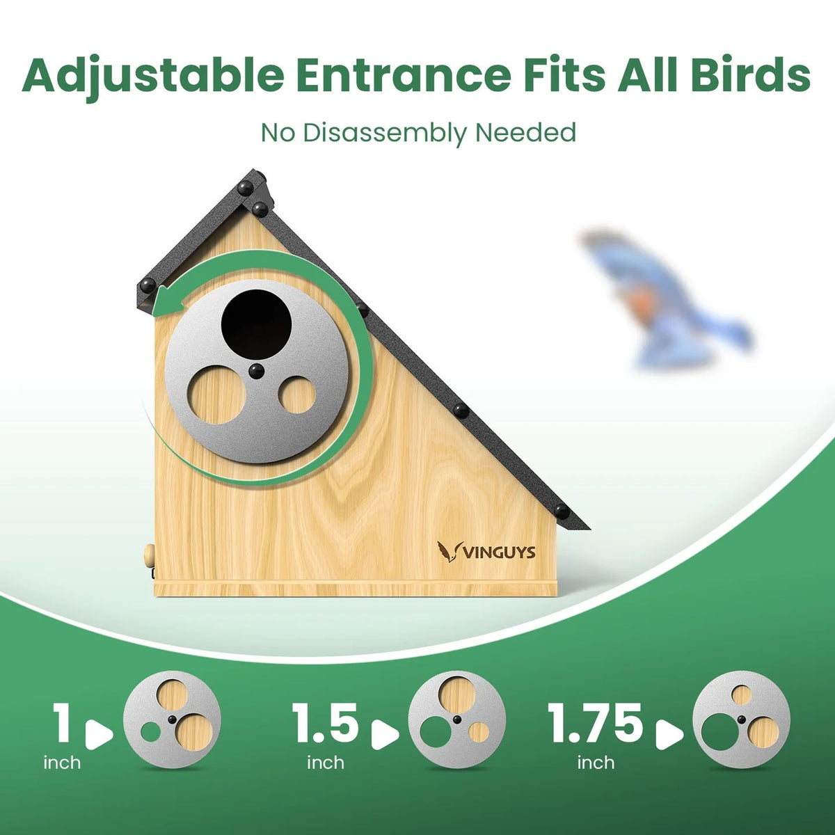 Adjustable Birdhouse with Rotating Entrance – Wooden Outdoor Nest Box with Easy Clean Side Door