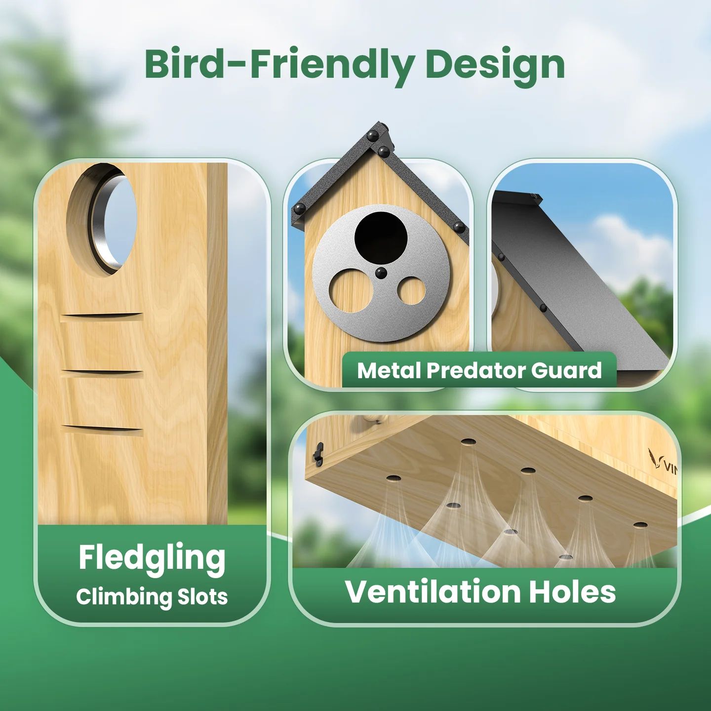 Adjustable Birdhouse with Rotating Entrance – Wooden Outdoor Nest Box with Easy Clean Side Door
