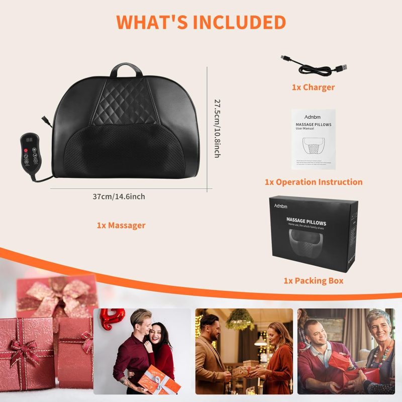 Rechargeable Neck & Back Massager with Heat – Cordless Deep Tissue Shiatsu Massage Pillow