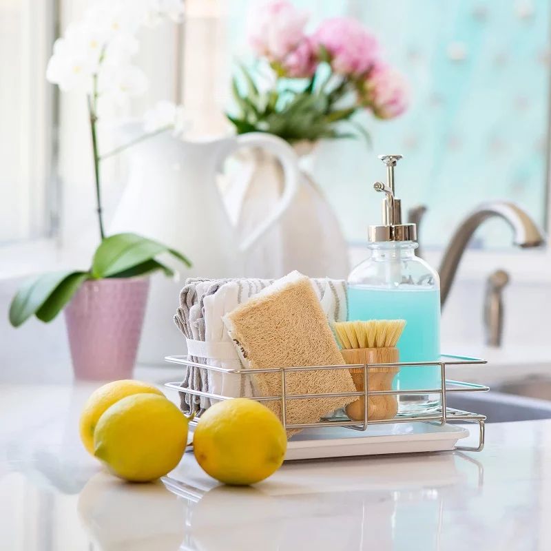 Kitchen Sink Caddy Organizer – Sponge & Soap Holder with Drip Tray
