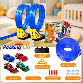 15ft Flexible Race Track Toy Set – Bendable Ramp Track with 4 Diecast Cars