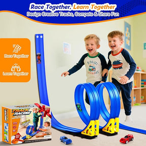15ft Flexible Race Track Toy Set – Bendable Ramp Track with 4 Diecast Cars