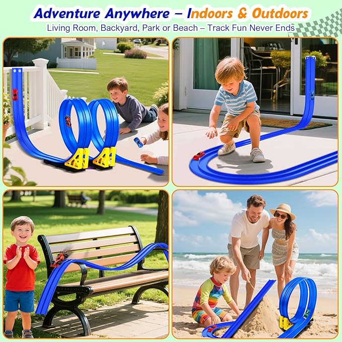 15ft Flexible Race Track Toy Set – Bendable Ramp Track with 4 Diecast Cars