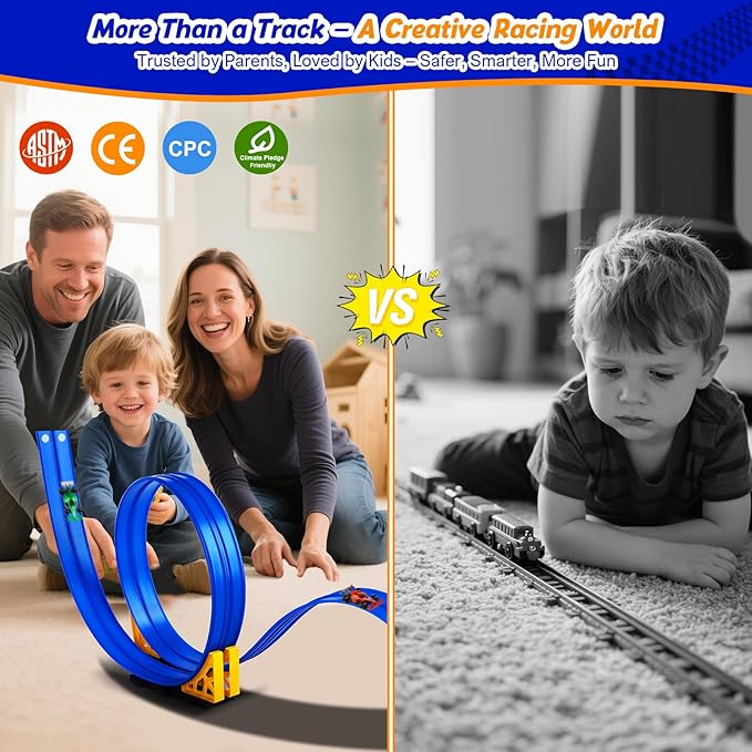 15ft Flexible Race Track Toy Set – Bendable Ramp Track with 4 Diecast Cars
