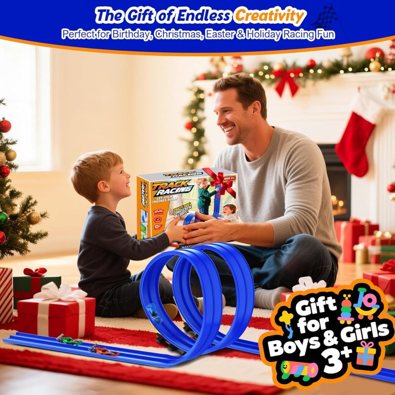 15ft Flexible Race Track Toy Set – Bendable Ramp Track with 4 Diecast Cars