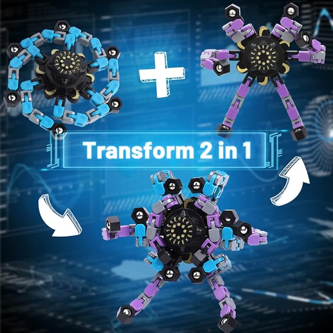 10pk Transformable Fidget Spinner Toy – Robot Chain Spinner Desk Toy