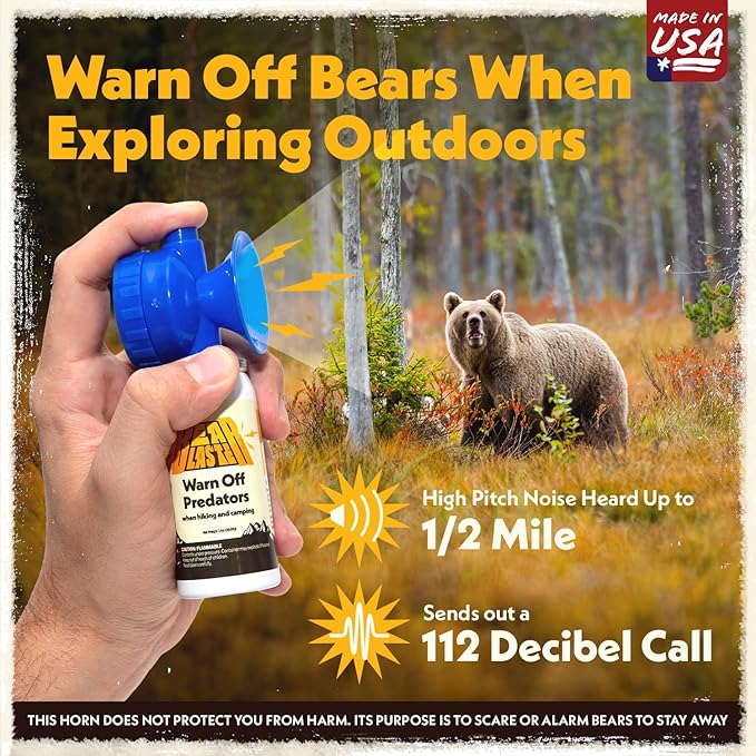 2pk Bear Horn Blaster for Hiking – Loud 112dB Air Horn Bear Deterrent with 1/2 Mile Range