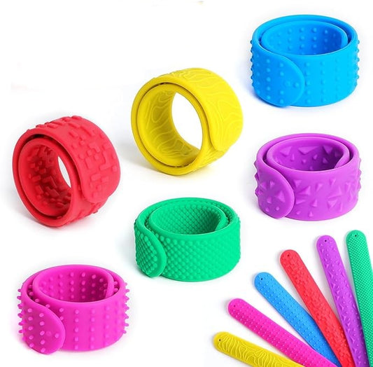6pk Textured Slap Bracelets – Sensory Wristbands for Anxiety Relief