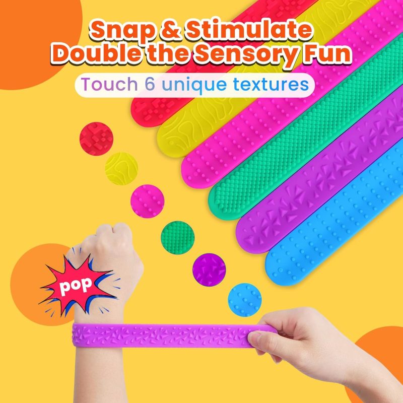 6pk Textured Slap Bracelets – Sensory Wristbands for Anxiety Relief