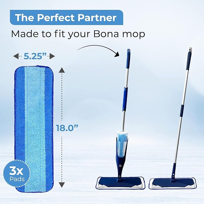 3pk Microfiber Mop Pads for Bona Hardwood Floor Mop Replacement