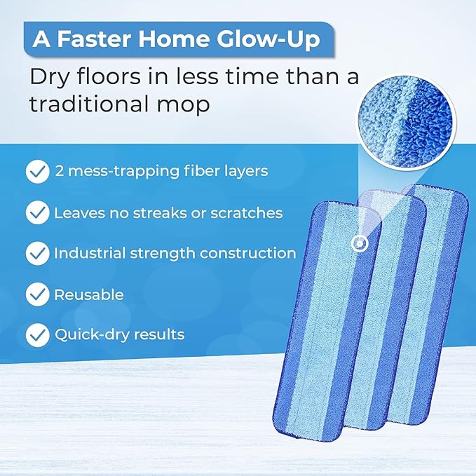 3pk Microfiber Mop Pads for Bona Hardwood Floor Mop Replacement