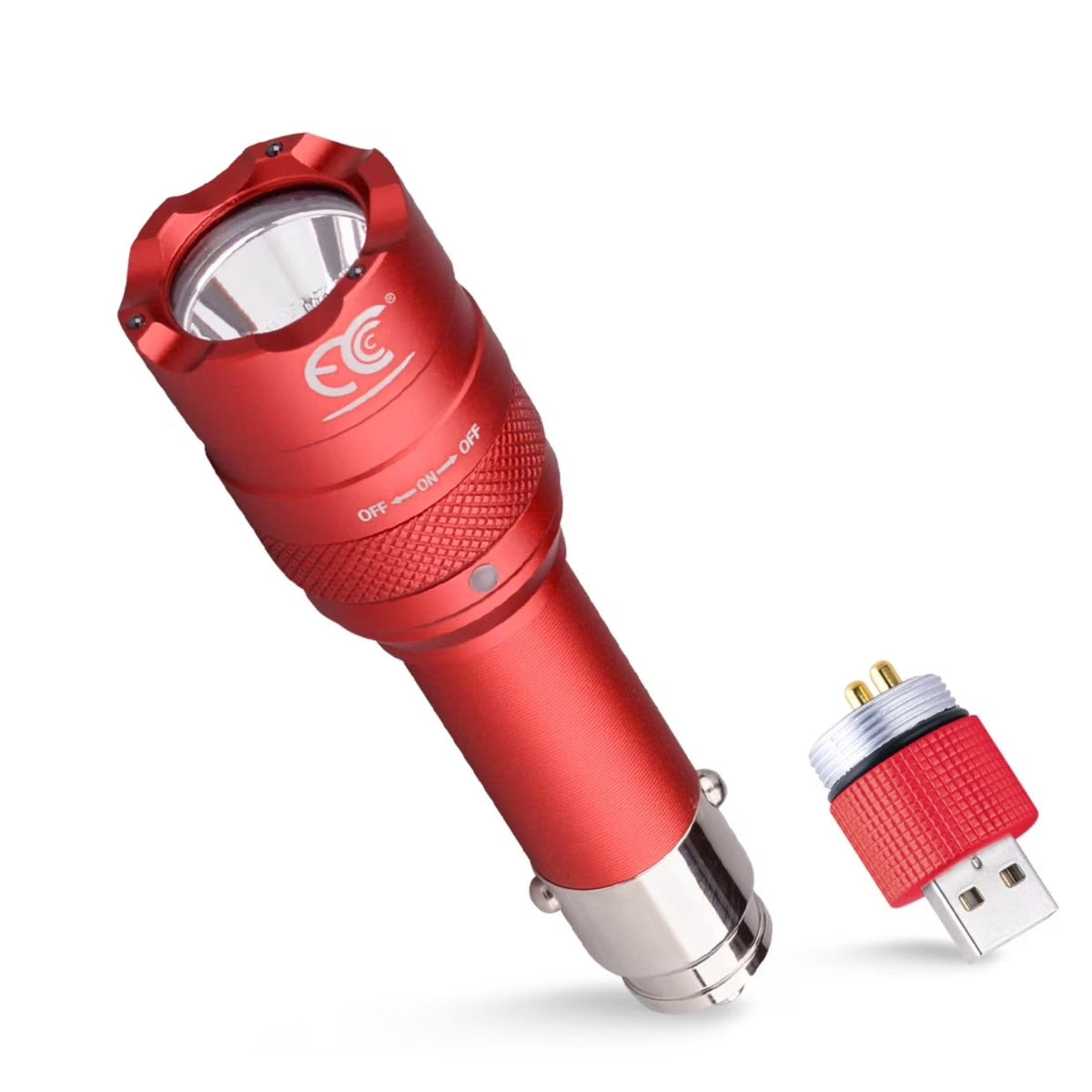 Rechargeable LED Car Flashlight with USB & 12V Charger | 250 Lumens Emergency Light with Window Breaker (Red or Orange shipped randomly)